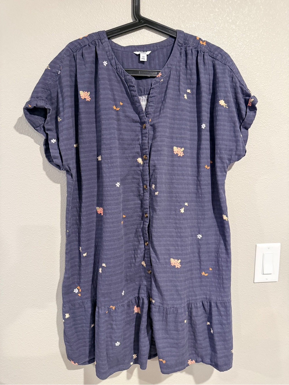 Sonoma Goods For Life Womens PXL Petite XL Blue Floral Gauze Tiered Shirt Dress
